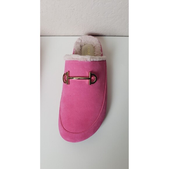 Cole Haan Womens Slip On Ada Mule Pink Suede Shoes Gold Tone Horsebit 9 10B - Picture 4 of 10